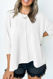 Plain V Neck Textured Bat Wing Sleeves Top