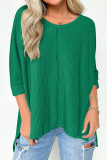 Plain V Neck Textured Bat Wing Sleeves Top
