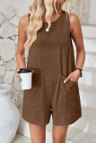 Plain Loose Fit Pockets Sleeveless Romper