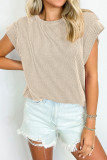 Plain Textured Striped Short Sleeves Top