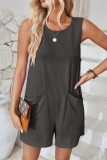 Plain Loose Fit Pockets Sleeveless Romper
