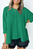 Plain V Neck Textured Bat Wing Sleeves Top
