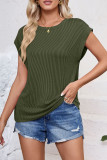 Plain Textured Striped Short Sleeves Top
