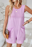 Plain Loose Fit Pockets Sleeveless Romper