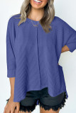 Plain V Neck Textured Bat Wing Sleeves Top