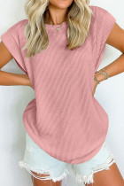 Plain Textured Striped Short Sleeves Top