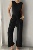 Plain Slim Tank with Wide Leg Bottom Sleeveless Jumpsuit