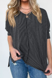 Plain V Neck Textured Bat Wing Sleeves Top