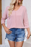 Plain V Neck Textured Bat Wing Sleeves Top