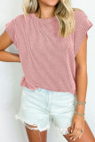 Plain Textured Striped Short Sleeves Top