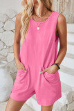 Plain Loose Fit Pockets Sleeveless Romper
