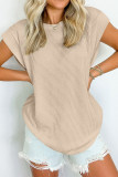 Plain Textured Striped Short Sleeves Top