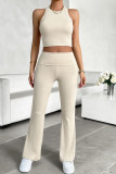 Plain Rib Tank Top with Pants 2pcs Set