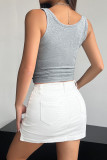 Plain Buttoned Square Neck Tank Top