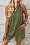 Plain Loose Fit Pockets Sleeveless Romper