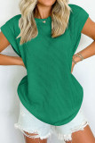 Plain Textured Striped Short Sleeves Top