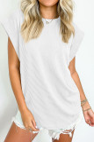 Plain Textured Striped Short Sleeves Top