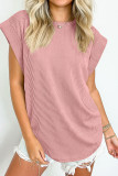 Plain Textured Striped Short Sleeves Top