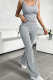 Plain Rib U Neck Tank Top with Pants 2pcs Set