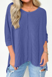 Plain V Neck Textured Bat Wing Sleeves Top