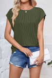 Plain Textured Striped Short Sleeves Top