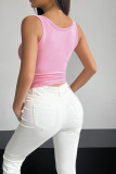 Plain Buttoned Square Neck Tank Top