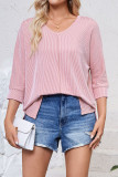 Plain V Neck Textured Bat Wing Sleeves Top