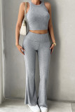 Plain Rib Tank Top with Pants 2pcs Set
