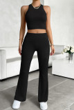 Plain Rib Tank Top with Pants 2pcs Set