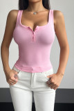 Plain Buttoned Square Neck Tank Top