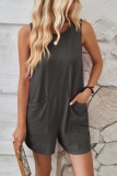 Plain Loose Fit Pockets Sleeveless Romper