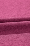 Bright Pink Ribbed Splicing Sleeve Round Neck T-shirt
