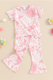 Tie Dye Girl Short Sleeves Top With Elastic Pants 2pcs Set