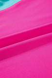 Strawberry Pink Color Block Detail Casual Two-piece Set