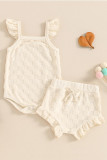 Plain Texture Checked Baby Romper With Shorts 2pcs Set