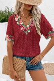 Plain Eyelet V Neck Embroidery Lace Blouse