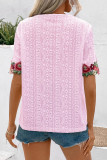 Plain Eyelet V Neck Embroidery Lace Blouse