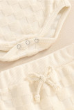 Plain Texture Checked Baby Romper With Shorts 2pcs Set