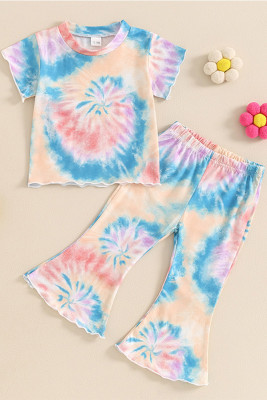 Tie Dye Girl Short Sleeves Top With Elastic Pants 2pcs Set