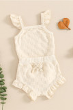 Plain Texture Checked Baby Romper With Shorts 2pcs Set