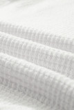 White V Neck Petal Sleeve Waffle Knit T-Shirt