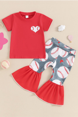 Kids Baseball Theme Top and Flare Pants Set
