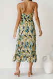 Printed V Neck High Waist Slip Dress
