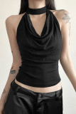 Black Swing Collar Halter Tank Top