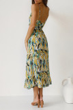 Printed V Neck High Waist Slip Dress