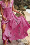 Plunge V Neck Floral Print High Waist Maxi Dress