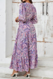 Purple V Neck Printed Split Maxi Dress