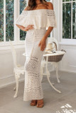 Off Shoulder Eyelet Knitting Maxi Dress