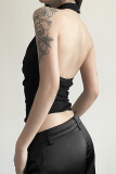 Black Swing Collar Halter Tank Top