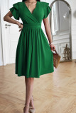 V Neck Ruffle Smocked Dress